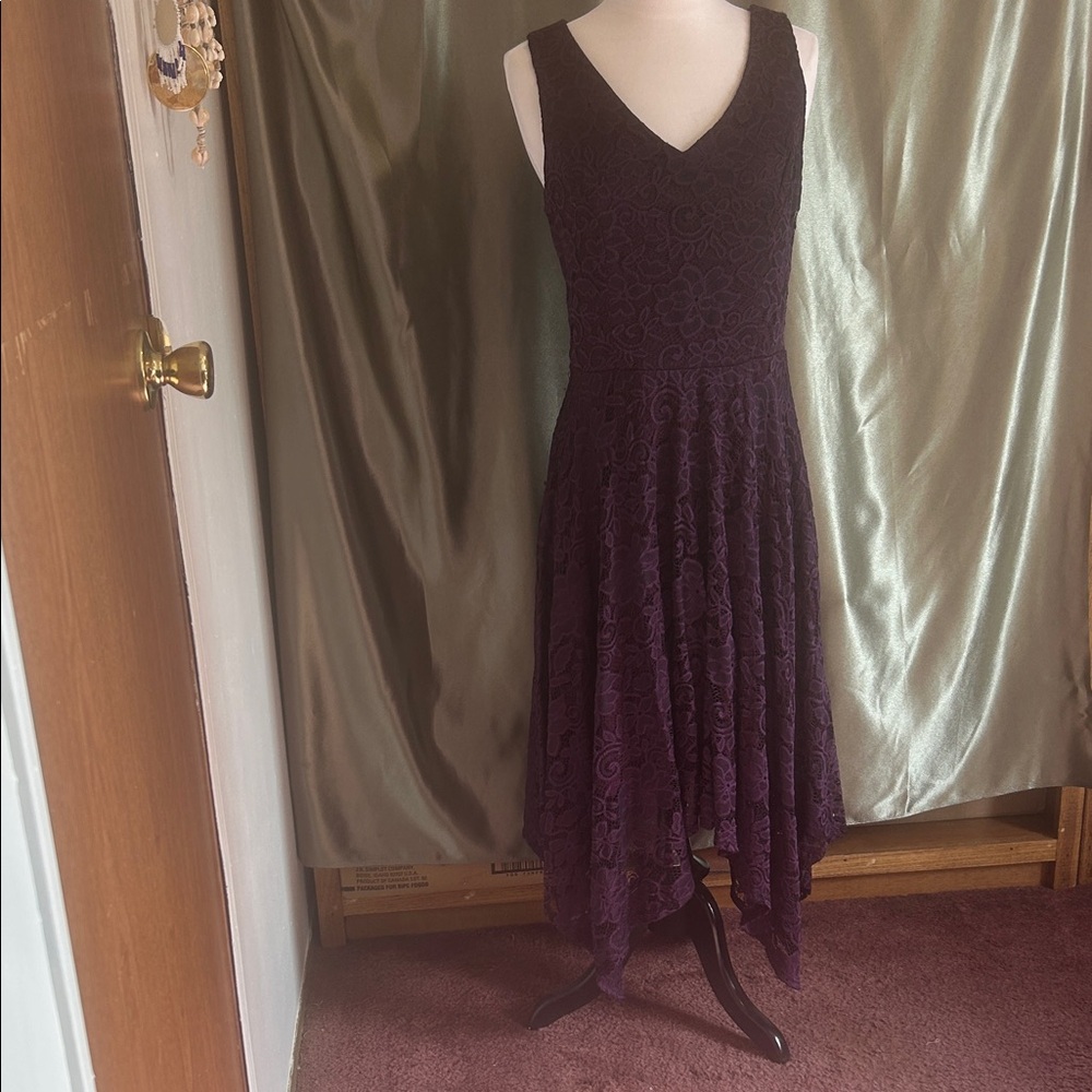 Women's Deep Purple Asymmetrical Hem Lace Dress